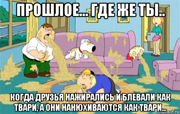 прошлое... где же ты.. когда друзья нажирались и блевали как твари, а они нанюхиваются как твари..., Мем Гриффины блюют