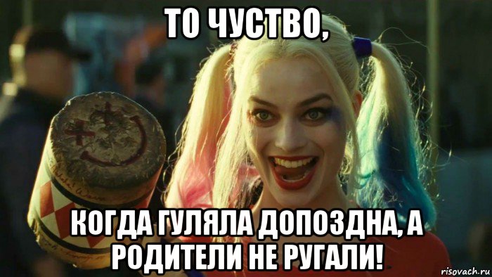 то чуство, когда гуляла допоздна, а родители не ругали!, Мем    Harley quinn