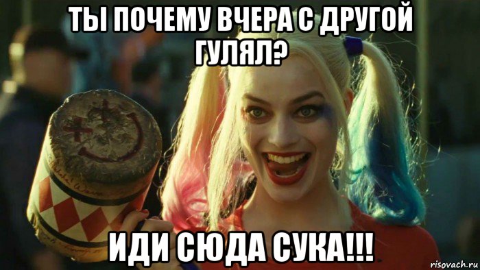 ты почему вчера с другой гулял? иди сюда сука!!!, Мем    Harley quinn