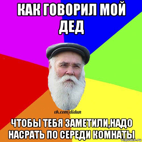 как говорил мой дед чтобы тебя заметили,надо насрать по середи комнаты, Мем Как говорил мой Дед