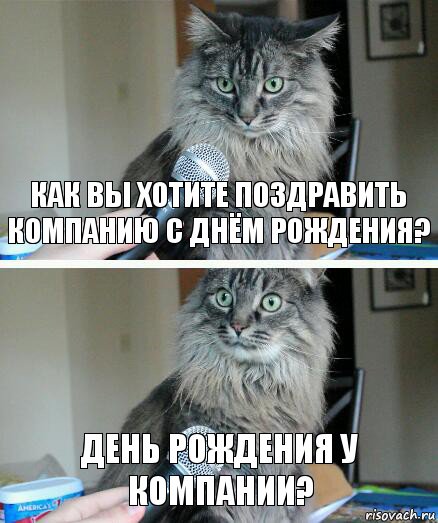 Как вы хотите поздравить компанию с днём рождения? День рождения у компании?, Комикс  кот с микрофоном