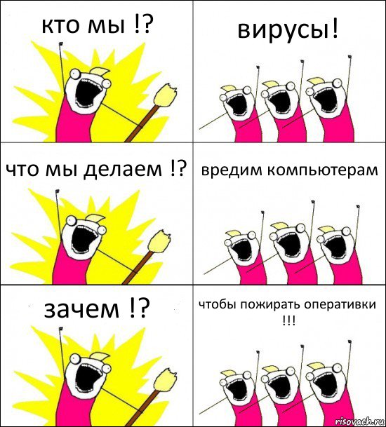 кто мы !? вирусы! что мы делаем !? вредим компьютерам зачем !? чтобы пожирать оперативки !!!, Комикс кто мы