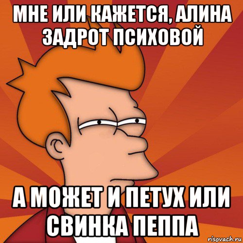 мне или кажется, алина задрот психовой а может и петух или свинка пеппа, Мем Мне кажется или (Фрай Футурама)