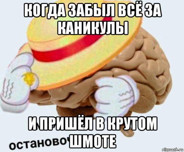 когда забыл всё за каникулы и пришёл в крутом шмоте, Мем   Моя остановочка мозг