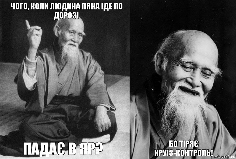 чого, коли людина пяна іде по дорозі падає в яр?  бо тіряє круіз-контроль!, Комикс Мудрец-монах (4 зоны)