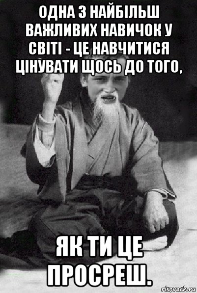 одна з найбільш важливих навичок у світі - це навчитися цінувати щось до того, як ти це просреш., Мем Мудрий паца