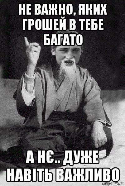 не важно, яких грошей в тебе багато а нє.. дуже навіть важливо, Мем Мудрий паца