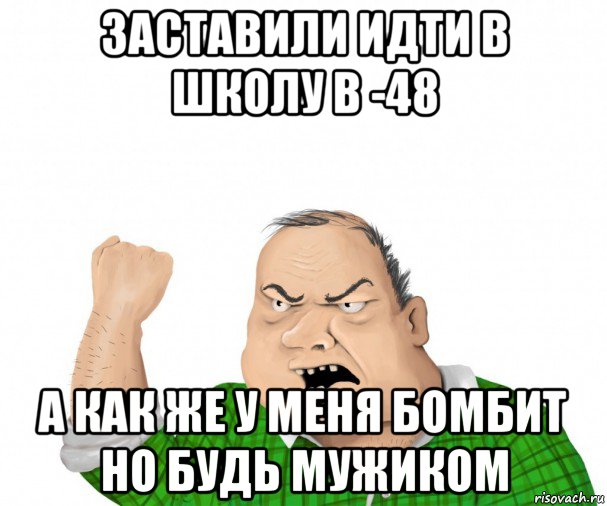 заставили идти в школу в -48 а как же у меня бомбит но будь мужиком, Мем мужик