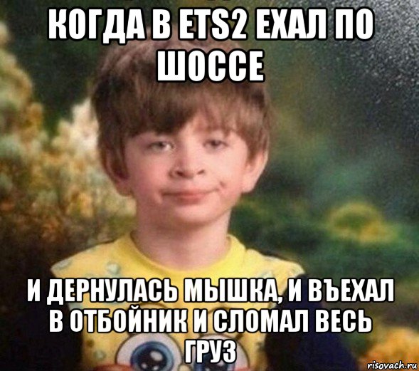 когда в ets2 ехал по шоссе и дернулась мышка, и въехал в отбойник и сломал весь груз, Мем Недовольный пацан