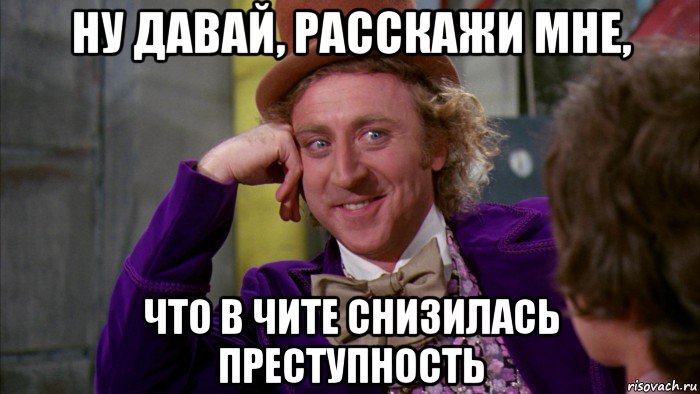 ну давай, расскажи мне, что в чите снизилась преступность, Мем Ну давай расскажи (Вилли Вонка)