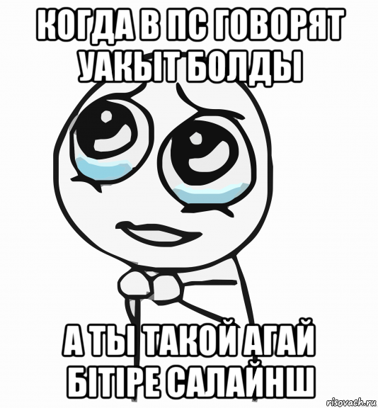 когда в пс говорят уакыт болды а ты такой агай бітіре салайнш, Мем  ну пожалуйста (please)