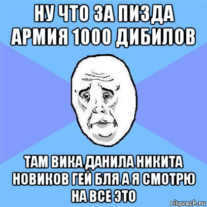 ну что за пизда армия 1000 дибилов там вика данила никита новиков гей бля а я смотрю на все это, Мем Okay face