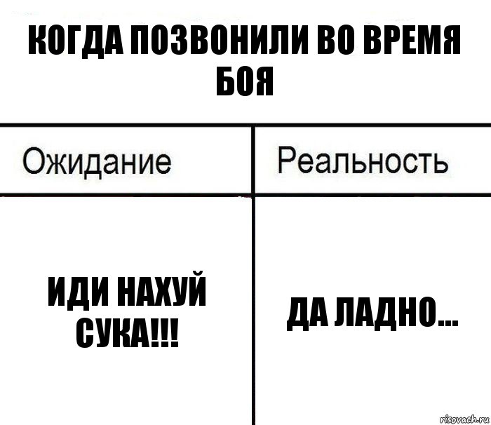 Когда позвонили во время боя Иди нахуй сука!!! Да ладно..., Комикс  Ожидание - реальность