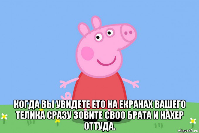  когда вы увидете ето на екранах вашего телика сразу зовите своо брата и нахер оттуда., Мем Пеппа