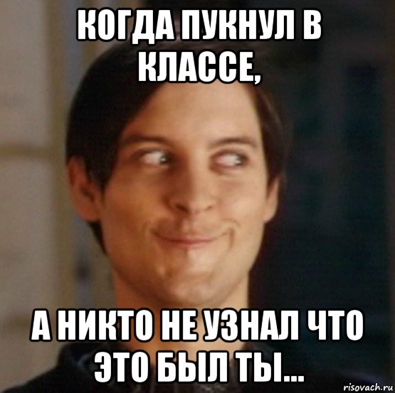 когда пукнул в классе, а никто не узнал что это был ты..., Мем   Питер Паркер фейс