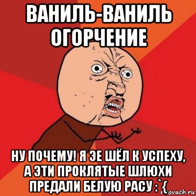 ваниль-ваниль огорчение ну почему! я эе шёл к успеху, а эти проклятые шлюхи предали белую расу :`{