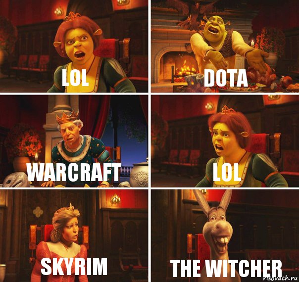 LoL Dota Warcraft LoL Skyrim The Witcher, Комикс  Шрек Фиона Гарольд Осел