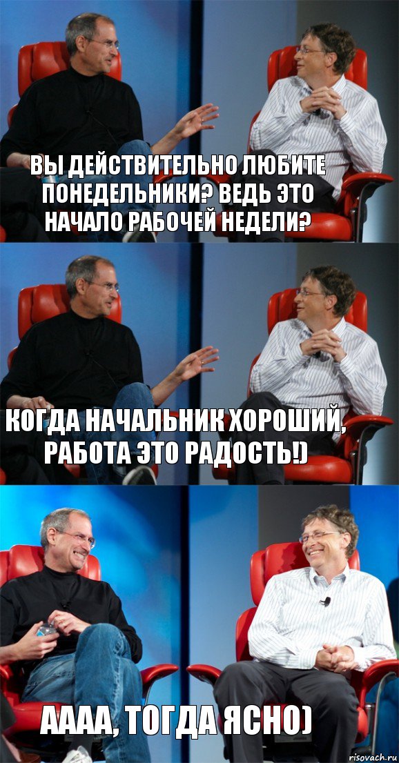 Вы действительно любите понедельники? Ведь это начало рабочей недели? Когда начальник хороший, работа это радость!) Аааа, тогда ясно), Комикс Стив Джобс и Билл Гейтс (3 зоны)