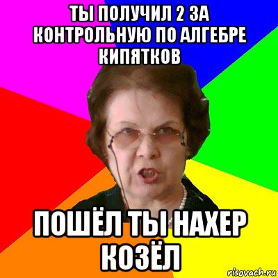 ты получил 2 за контрольную по алгебре кипятков пошёл ты нахер козёл, Мем Типичная училка