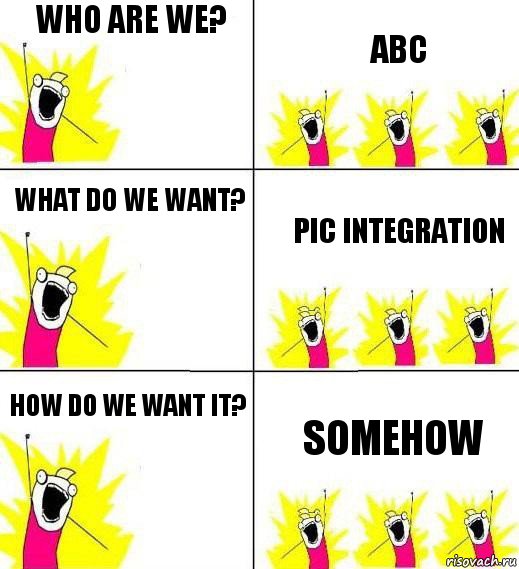 Who are we? ABC What do we want? PIC integration How do we want it? Somehow, Комикс Кто мы и чего мы хотим