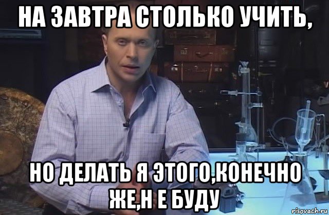 на завтра столько учить, но делать я этого,конечно же,н е буду, Мем Я конечно не буду