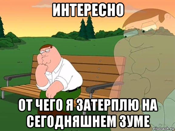 интересно от чего я затерплю на сегодняшнем зуме, Мем Задумчивый Гриффин