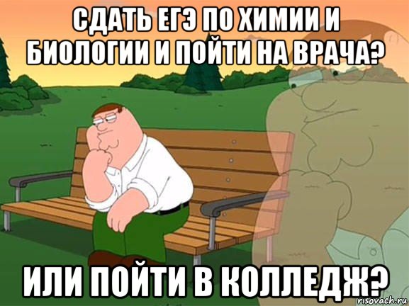 сдать егэ по химии и биологии и пойти на врача? или пойти в колледж?, Мем Задумчивый Гриффин