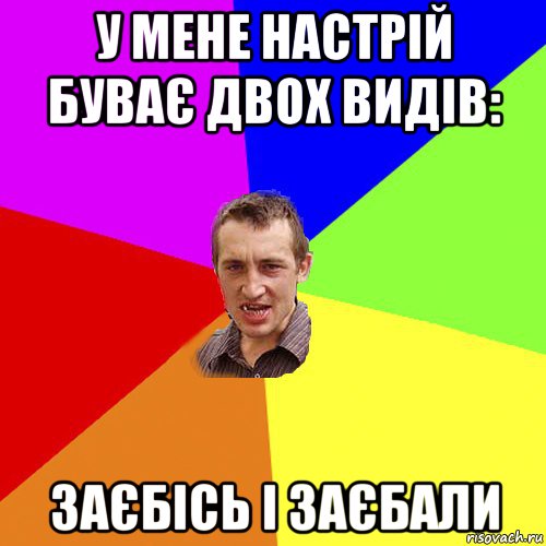 у мене настрій буває двох видів: заєбісь і заєбали, Мем Чоткий паца