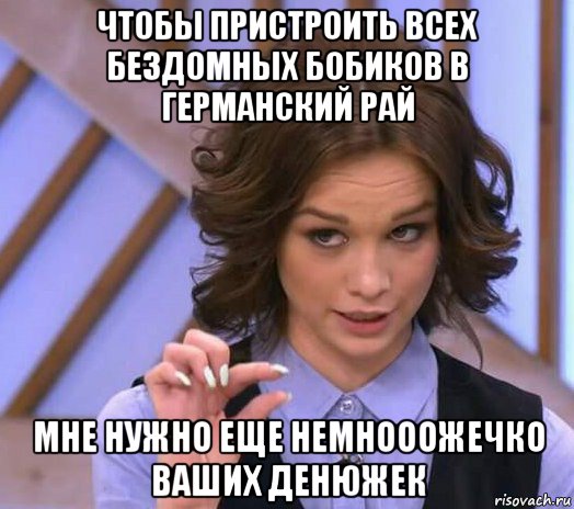 чтобы пристроить всех бездомных бобиков в германский рай мне нужно еще немнооожечко ваших денюжек