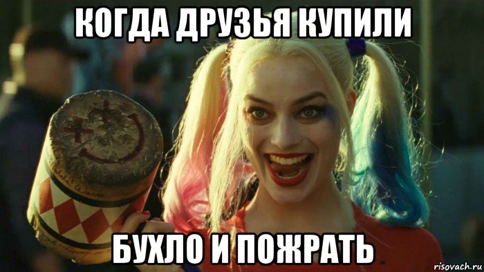 когда друзья купили бухло и пожрать, Мем    Harley quinn