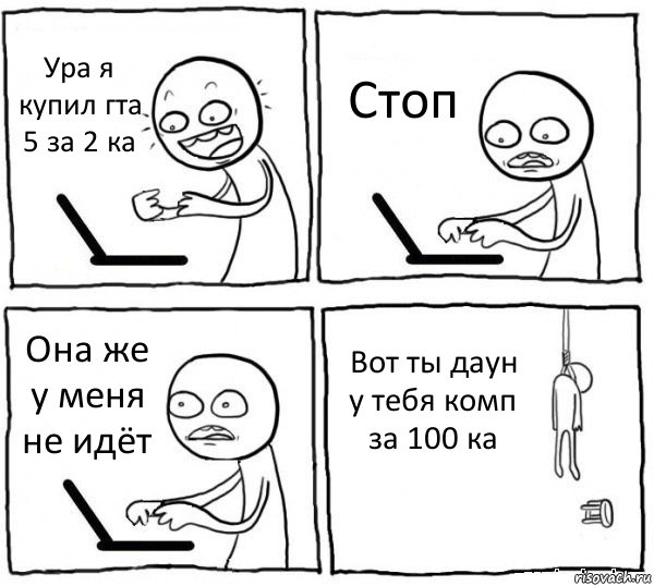 Ура я купил гта 5 за 2 ка Стоп Она же у меня не идёт Вот ты даун у тебя комп за 100 ка, Комикс интернет убивает