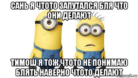 сань я чтото запутался бля что они делают тимош я тож чтото не понимаю блять наверно чтото делают, Мем Миньоны