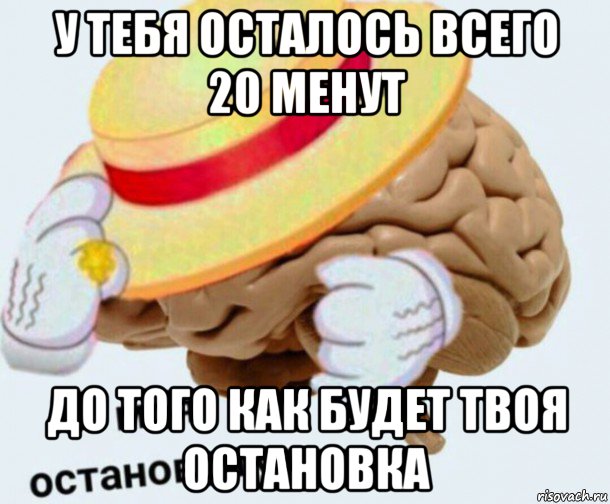 у тебя осталось всего 20 менут до того как будет твоя остановка, Мем   Моя остановочка мозг