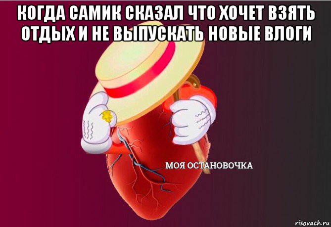 когда самик сказал что хочет взять отдых и не выпускать новые влоги , Мем   Моя остановочка