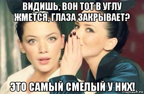 видишь, вон тот в углу жмется, глаза закрывает? это самый смелый у них!, Мем  Он