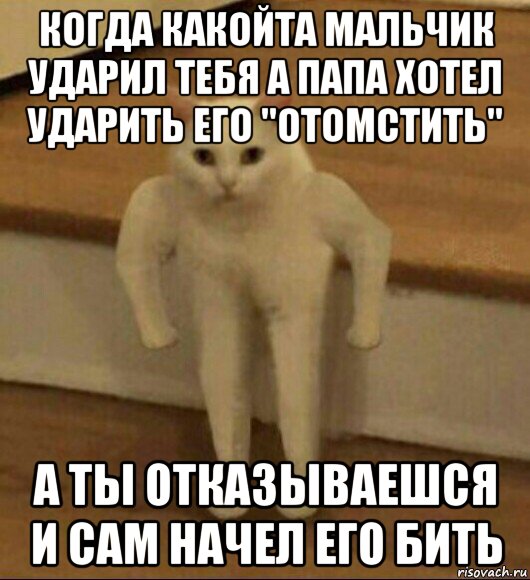 когда какойта мальчик ударил тебя а папа хотел ударить его "отомстить" а ты отказываешся и сам начел его бить, Мем  Полукот