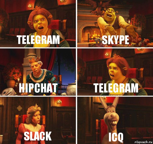 telegram skype hipchat telegram slack icq, Комикс  Шрек Фиона Гарольд Осел