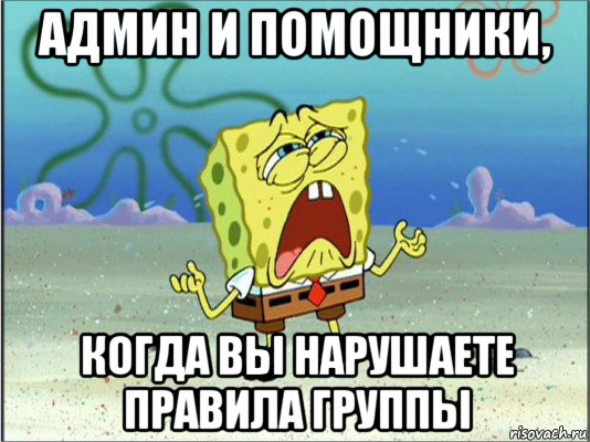 админ и помощники, когда вы нарушаете правила группы, Мем Спанч Боб плачет