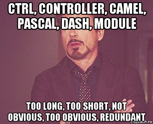 ctrl, controller, camel, pascal, dash, module too long, too short, not obvious, too obvious, redundant, Мем твое выражение лица