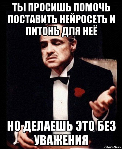 ты просишь помочь поставить нейросеть и питонь для неё но делаешь это без уважения, Мем ты делаешь это без уважения