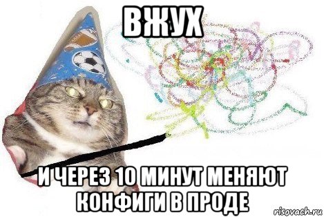 вжух и через 10 минут меняют конфиги в проде, Мем Вжух