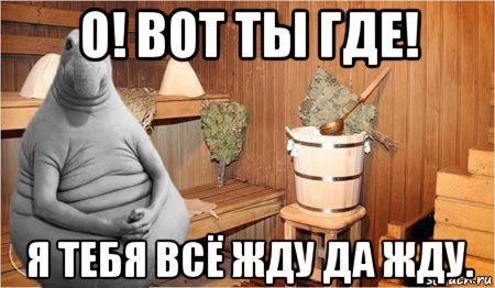 о! вот ты где! я тебя всё жду да жду., Мем  Ждун в бане