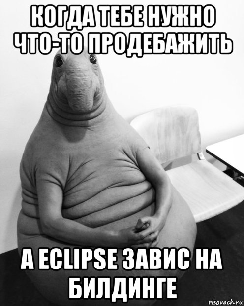 когда тебе нужно что-то продебажить а eclipse завис на билдинге, Мем  Ждун