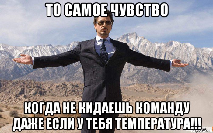 то самое чувство когда не кидаешь команду даже если у тебя температура!!!, Мем железный человек