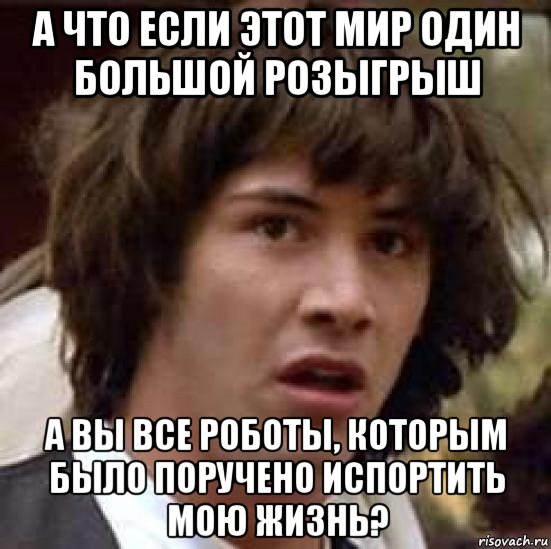 а что если этот мир один большой розыгрыш а вы все роботы, которым было поручено испортить мою жизнь?, Мем А что если (Киану Ривз)