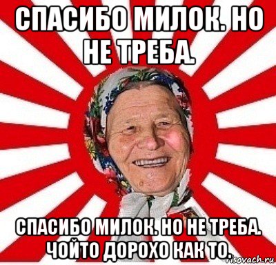 спасибо милок. но не треба. спасибо милок. но не треба. чойто дорохо как то., Мем  бабуля