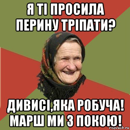 я ті просила перину тріпати? дивисі,яка робуча! марш ми з покою!, Мем  Бабушка