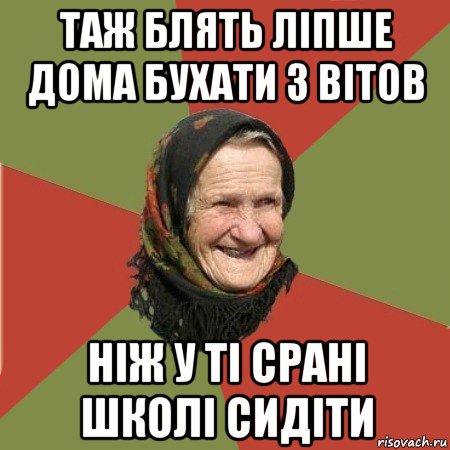 таж блять ліпше дома бухати з вітов ніж у ті срані школі сидіти, Мем  Бабушка