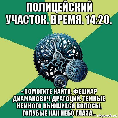 полицейский участок. время. 14:20. - помогите найти. фешиар диаманович драгоций. темные немного вьюшиеся волосы, голубые как небо глаза...